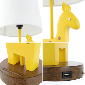 Sahara 17.5" Mid-Century Vintage Iron/Resin Giraffe LED Kids' Table Lamp with Phone Stand and USB Charging Port - JONATHAN Y